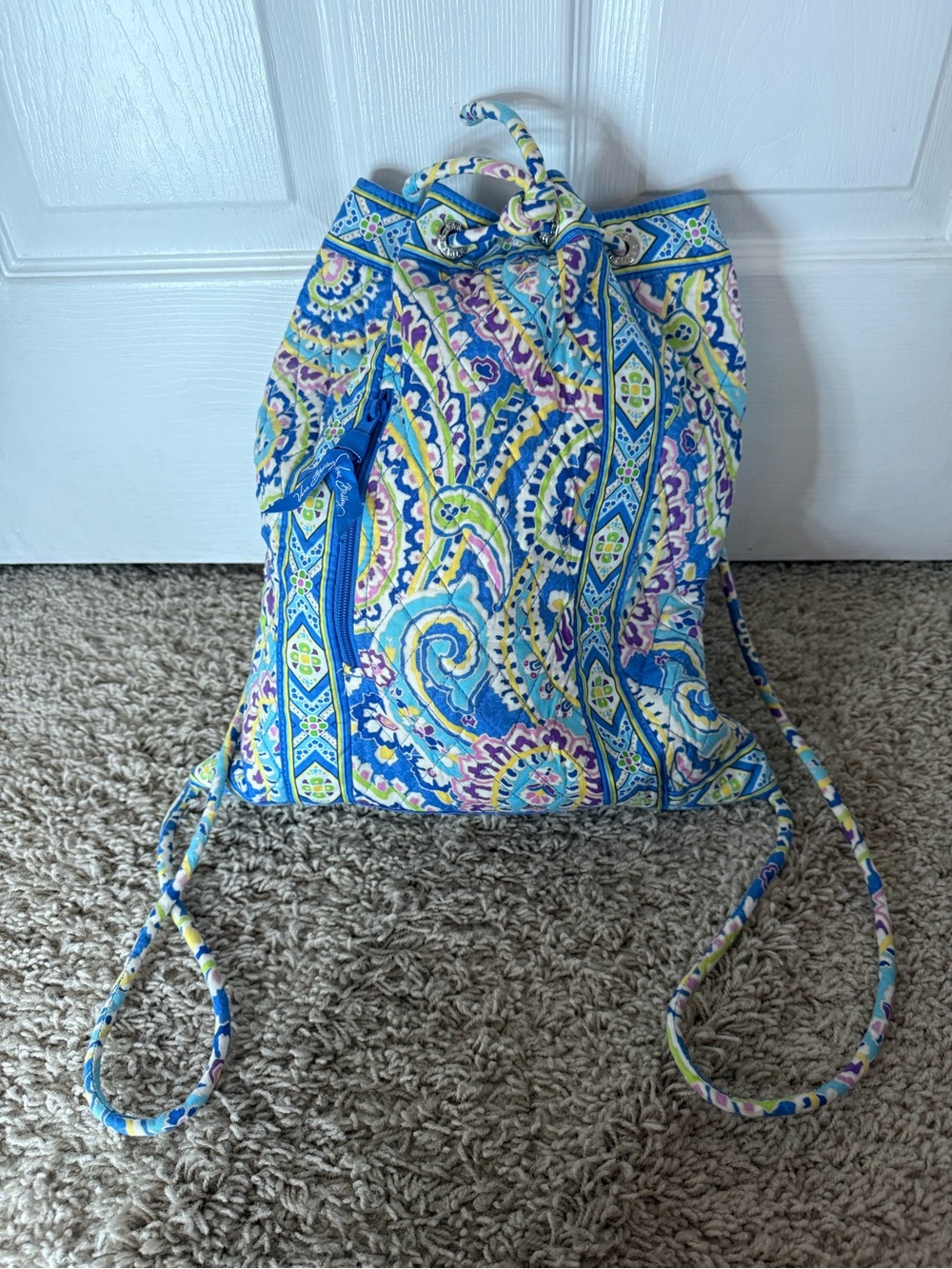 Vera Bradley Patterned Blue Drawstring Backpack